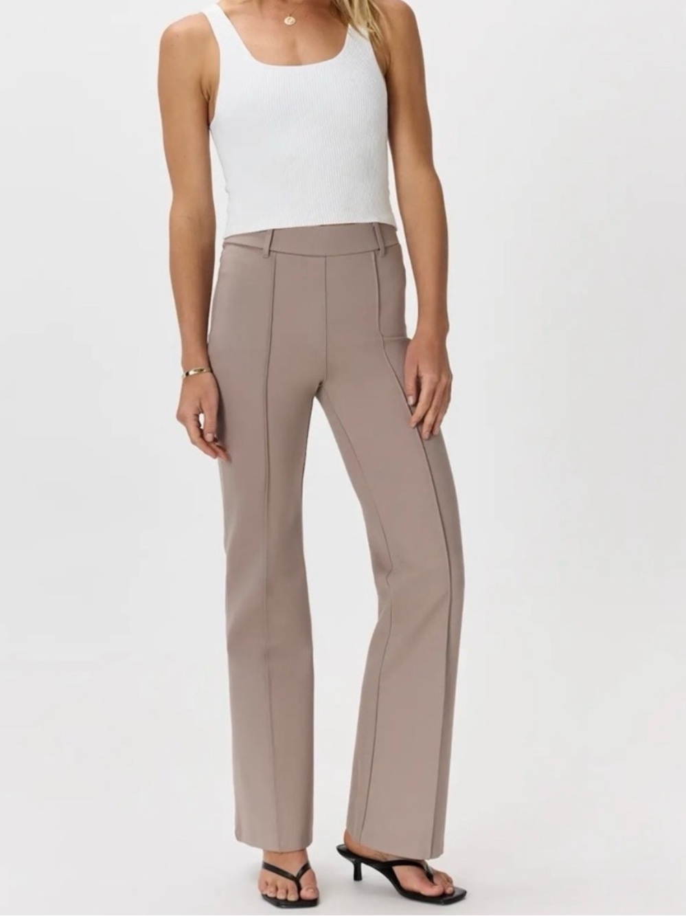 Quince Ultra-Stretch Ponte Flare Leg Pants Morel Gray NEW